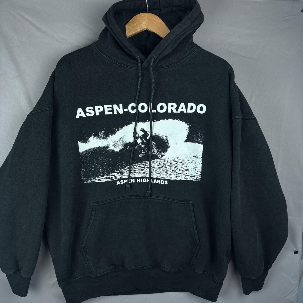 John Galt Aspen Colorado Highlands Ski Graphic Hoodie L/XL Black